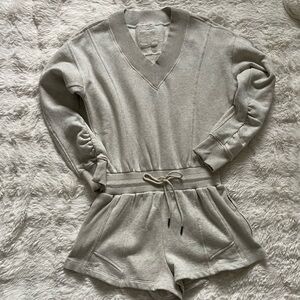 Free People Movement Gray Hooded Sweatshirt Onesie Romper XS